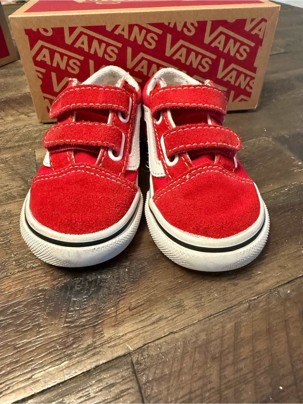 Vans Kids Red Suede Velcro Low-Top Sneakers